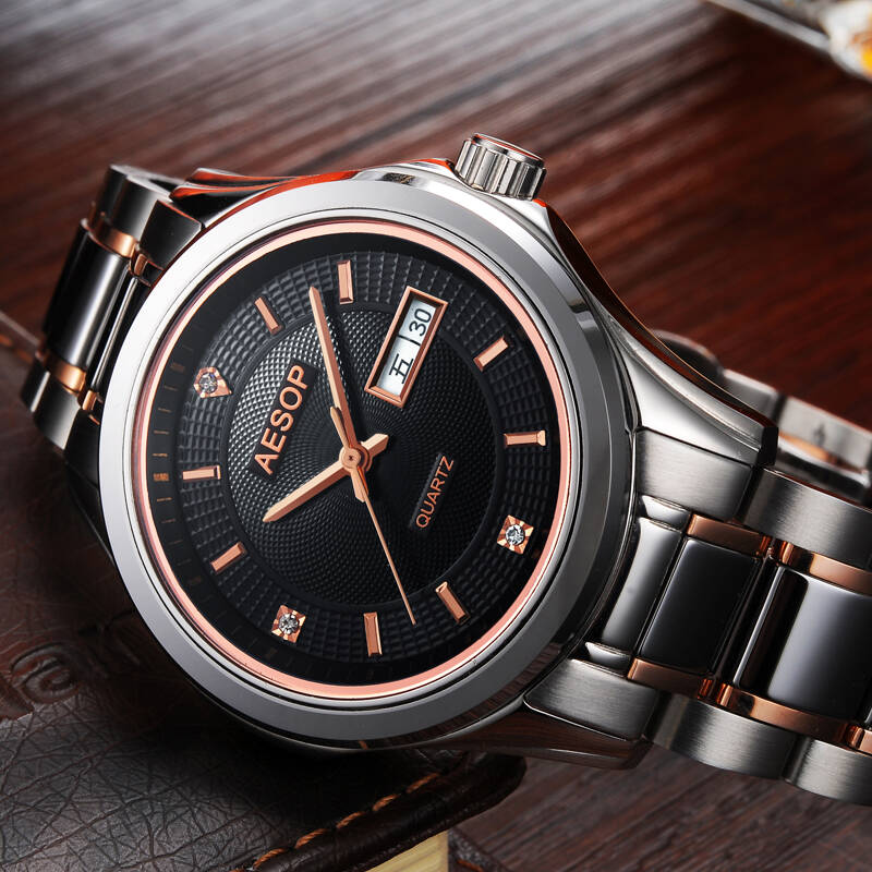 手表男士机械表 精钢表带 男士手表9946 间金黑面 - 京东