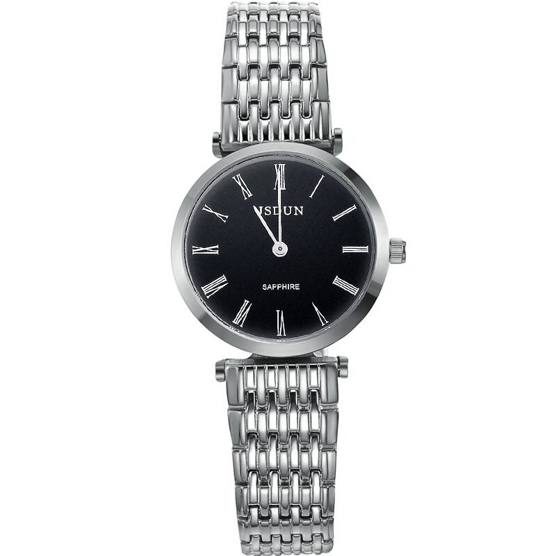 金仕盾(jsdun)石英表 全钢带复古男士手表 情侣表女表超薄防水金表