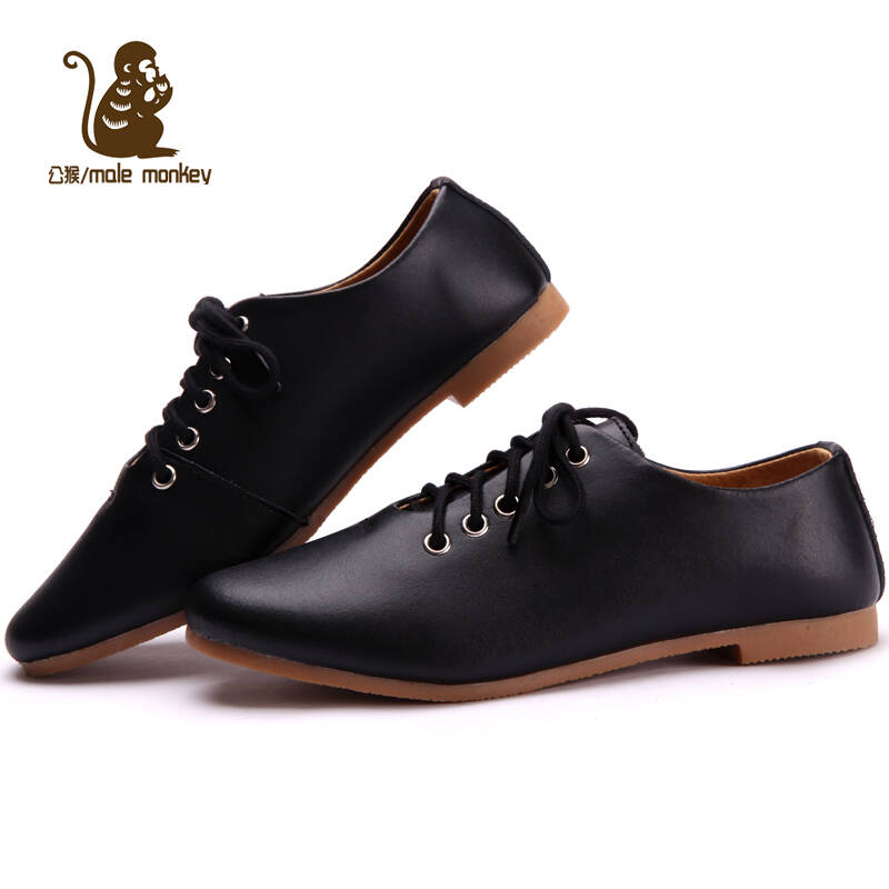 公猴真皮小白鞋休闲女鞋韩版休闲鞋女单鞋平跟平底鞋小白皮鞋100 黑色