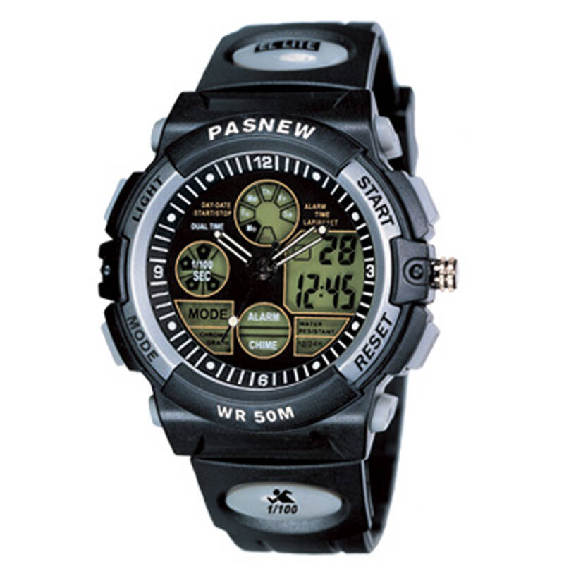 百圣牛(pasnew)运动表 50米防水游泳手表 指针数字双显计时表pse-048b