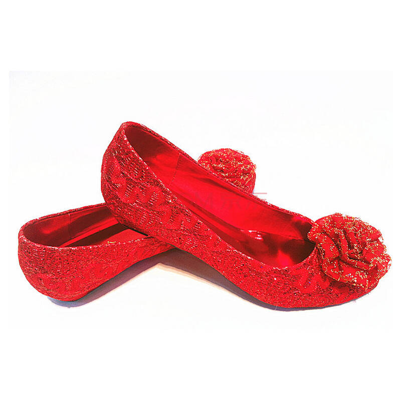 可情小美 坡跟喜庆婚鞋女舒适尖头花朵新娘鞋 cxy11 红色 36