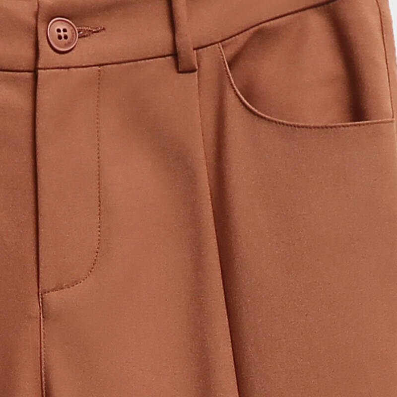 极简主义】夏新帅气百搭裤脚翻折撞色大码七分休闲裤女11540549 赭红