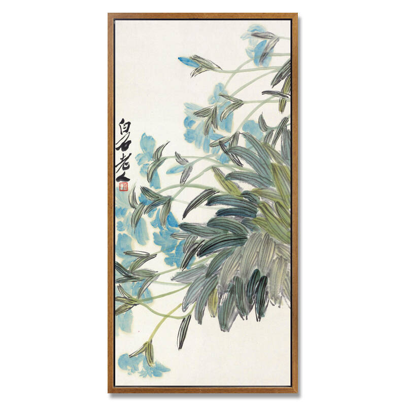 箱画玄关画餐厅挂画齐白石国画梨花 湖蓝/凤仙 50*100cm银色l框/单幅