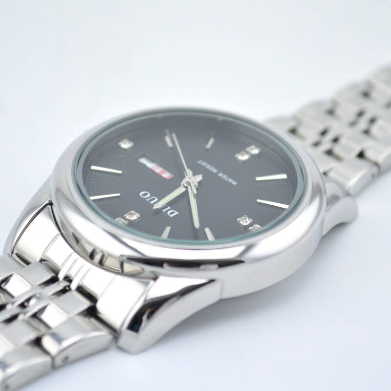 谛诺(dinuo)商务简约男士钢带手表双日历夜光防水石英指针表高雅绅士