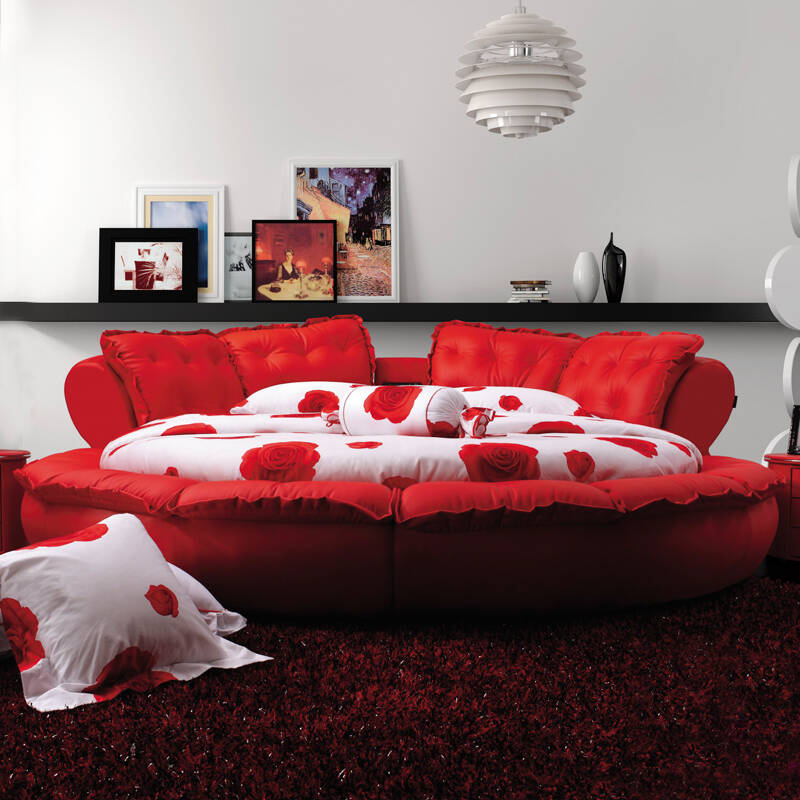 王的家具 圆床2米 婚床 软床双人床 大户型 简约现代 靠背真皮 2000*