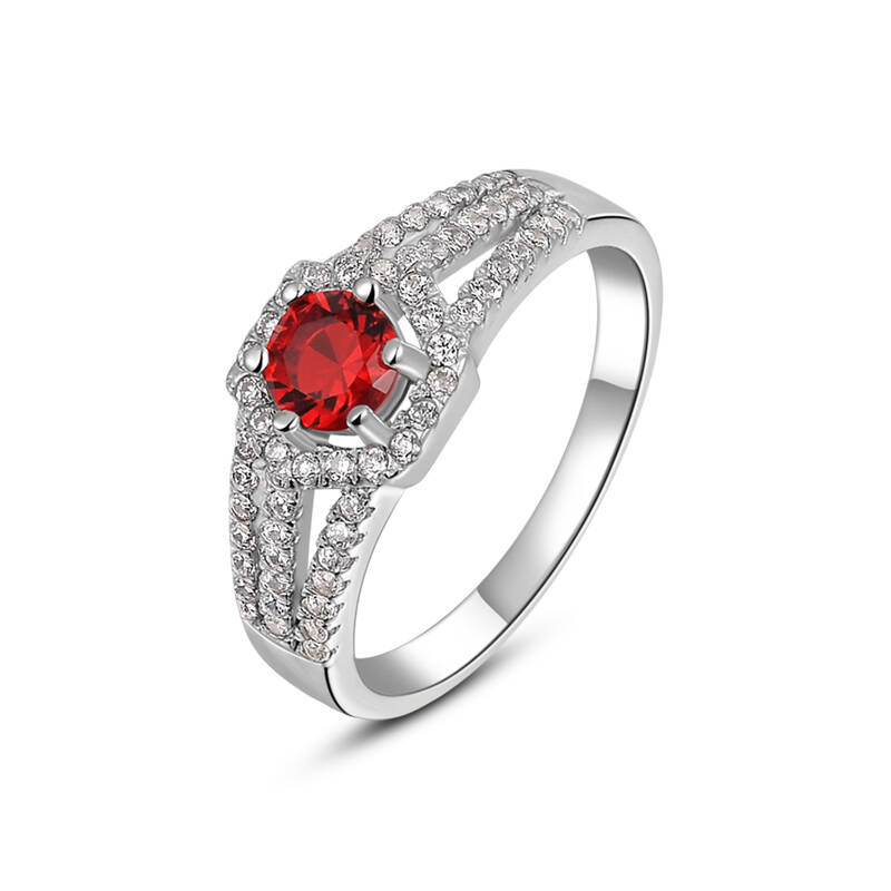 爱琴海的秘密 925纯银戒指女款 韩版时尚首饰品红水晶送女友礼物 12码