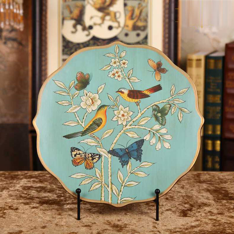 蒂拉欧式复古手绘陶瓷摆盘客厅装饰盘挂盘摆件 美式装饰品摆设