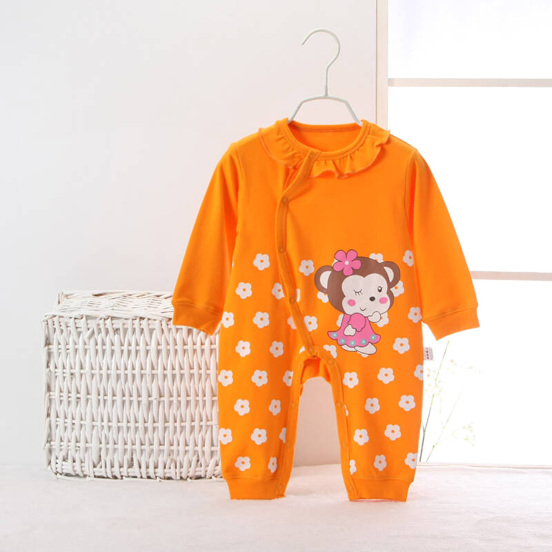 衣纯棉婴幼儿哈衣男女婴儿衣服新生儿爬服春秋装有机彩棉 d 8035橙色