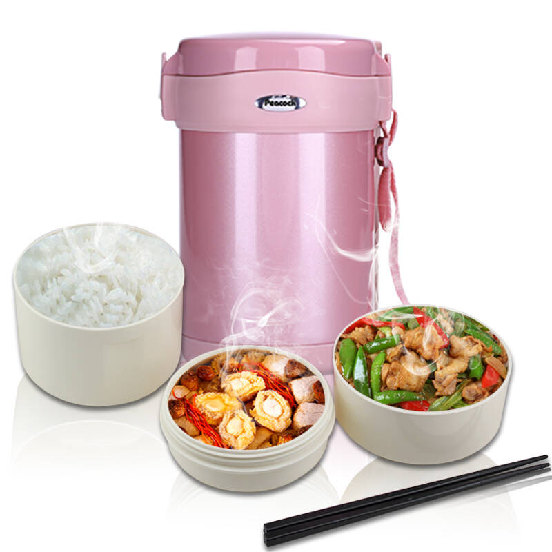孔雀(peacock) 保温饭盒三层不锈钢 日本便当饭盒 保温桶aol-18 粉色