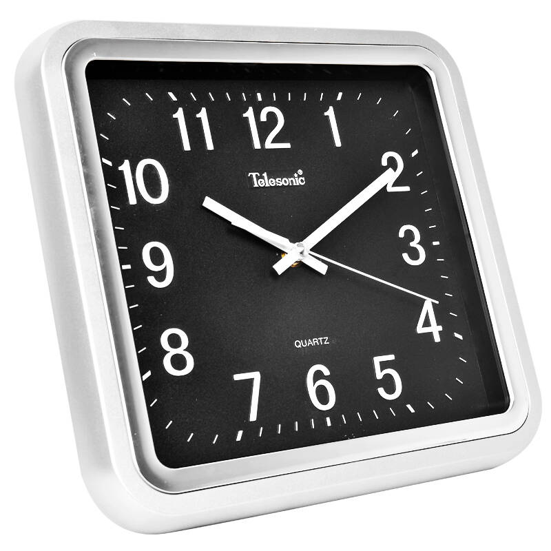 天王星客厅静音11寸挂钟简约长方形石英钟办公时钟表 q6929 银黑色