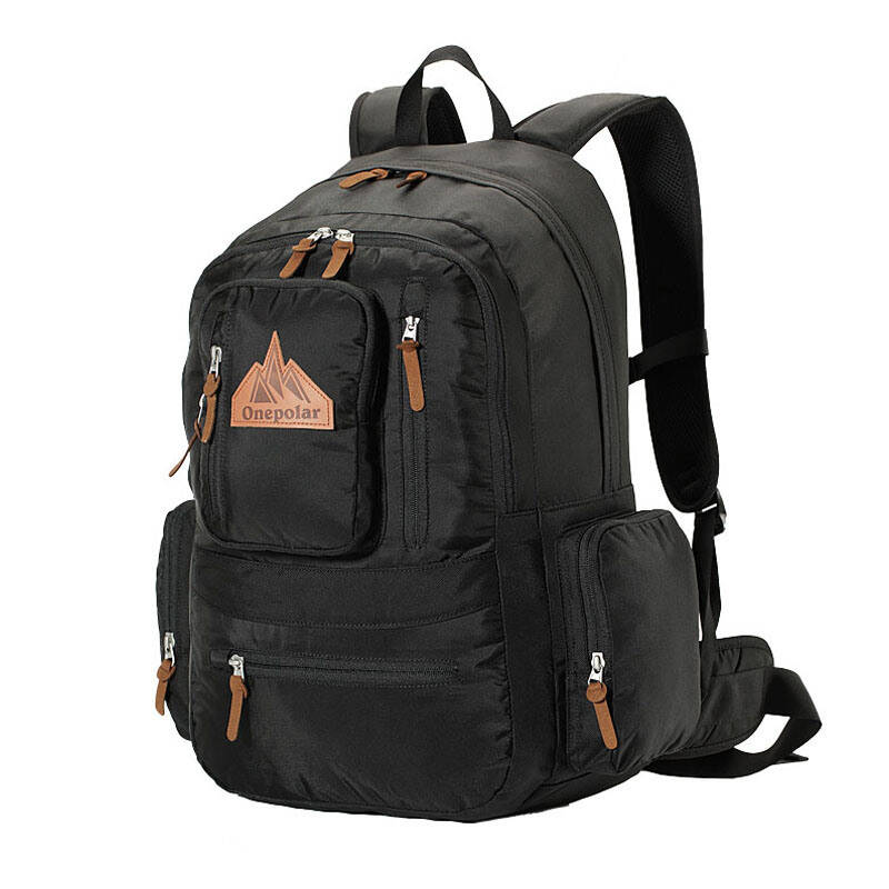 onepolar极地 双肩包旅行背包 商务休闲多口袋包 学生电脑书包 黑色