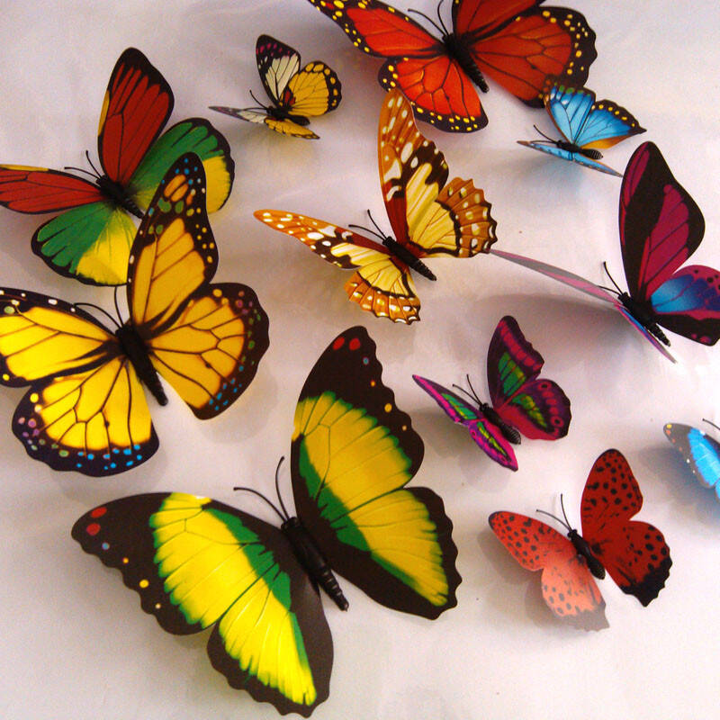 只 立体防水高档家装墙贴创意冰箱贴铁艺装饰品窗帘装饰 单层仿真蝴蝶