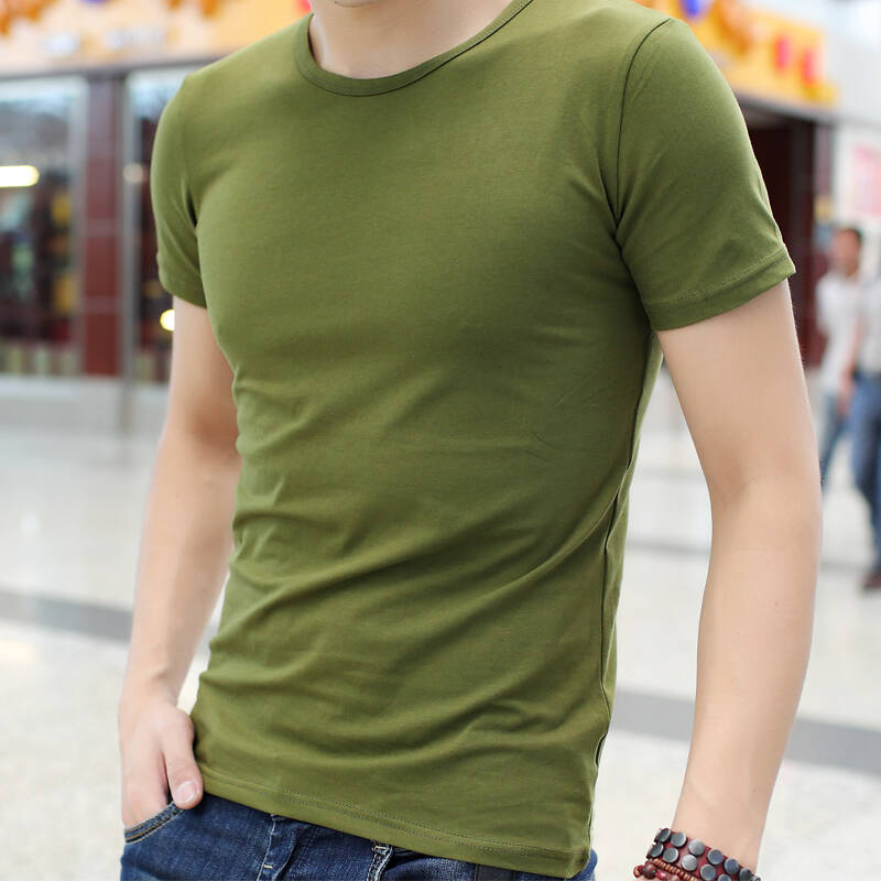 酷榜borncool 2014春装男士棉打底短袖t恤 军绿色圆领 l