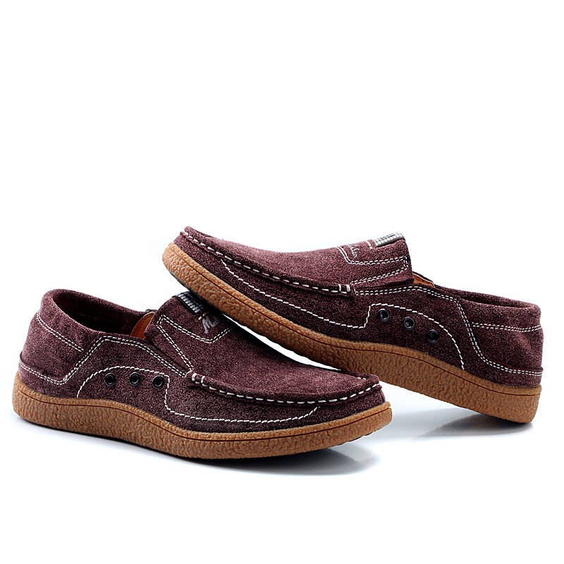 木林森(mulinsen)男鞋磨砂男士休闲鞋潮流套脚懒人鞋240017 红棕 38