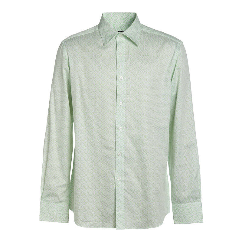 mecity男款长袖衬衫男装略修身碎花长袖衬衫522424吊牌价399 黄绿豆绿