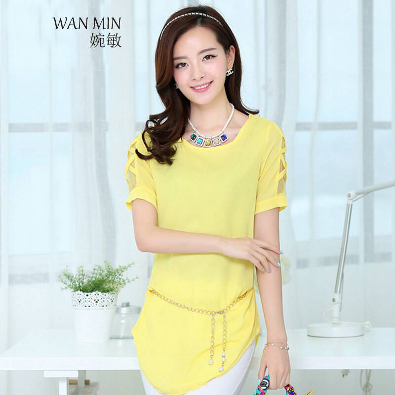 婉敏2014修身圆领女雪纺衫wr00125 黄色 xxl - 京东触屏版