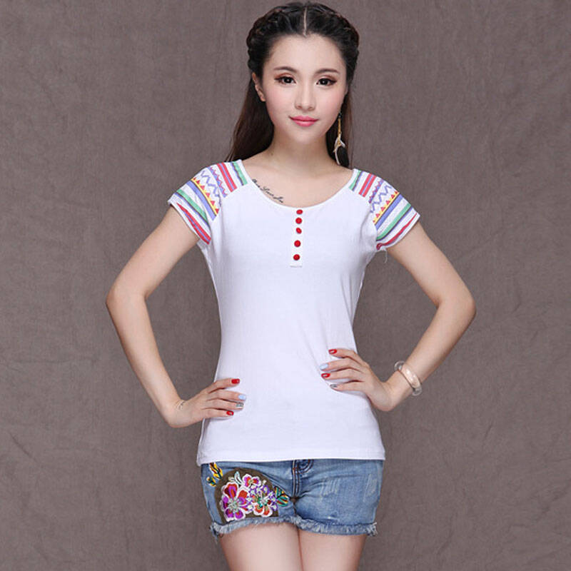 柔公主夏装短袖t恤女装几何条纹拼接修身潮女t桖3945 白色 xxl - 京东