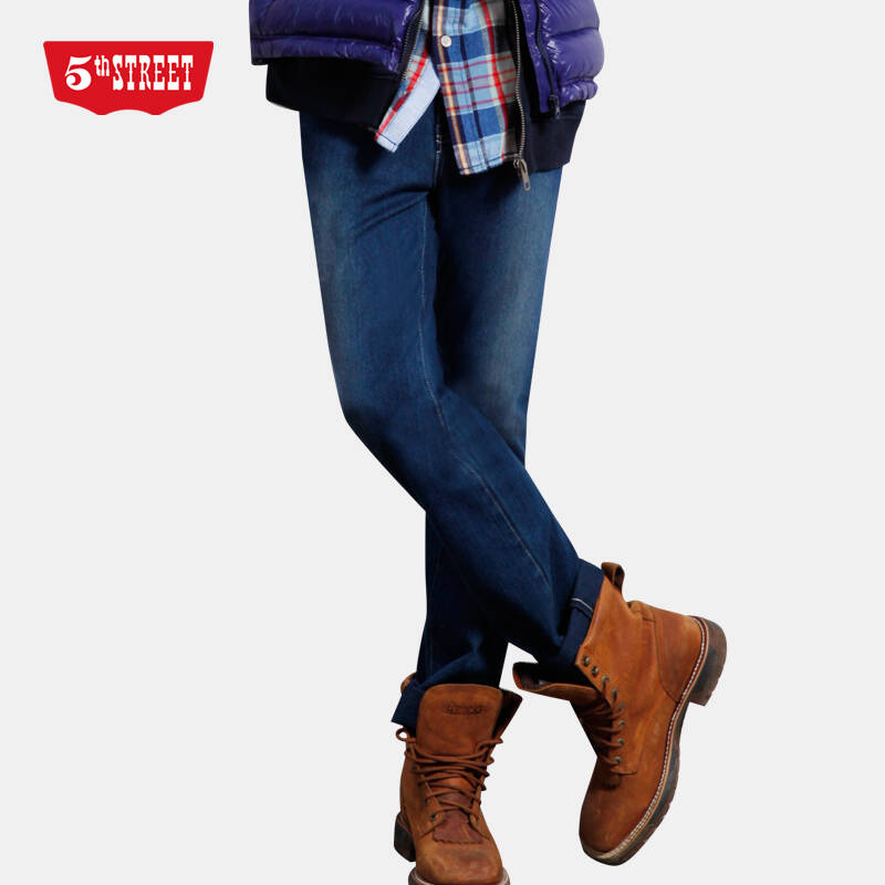 第五街潮流男装牛仔长裤 男 春季新品高腰针织弹力裤43611012 002酵洗