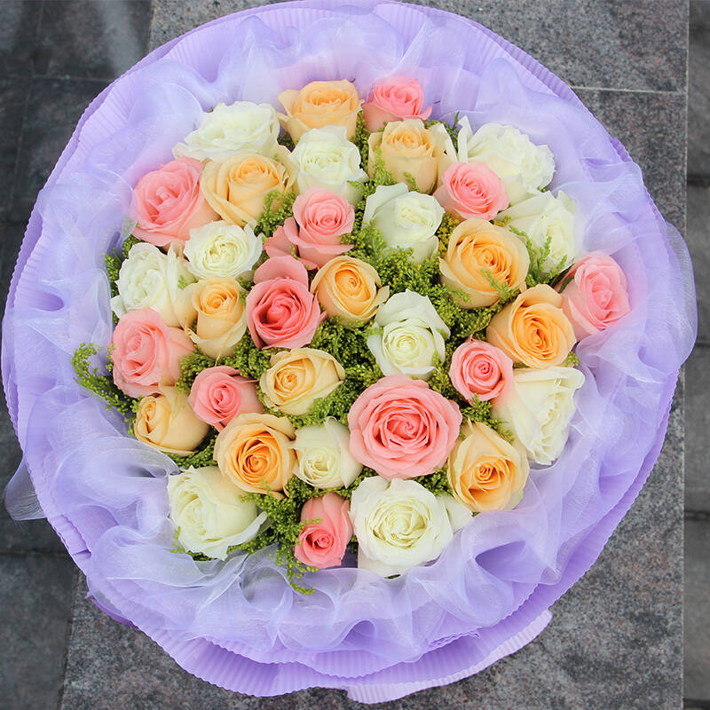 生日礼物鲜花配送 北京上海深圳全国花店同城送花上门 33朵三色玫瑰花