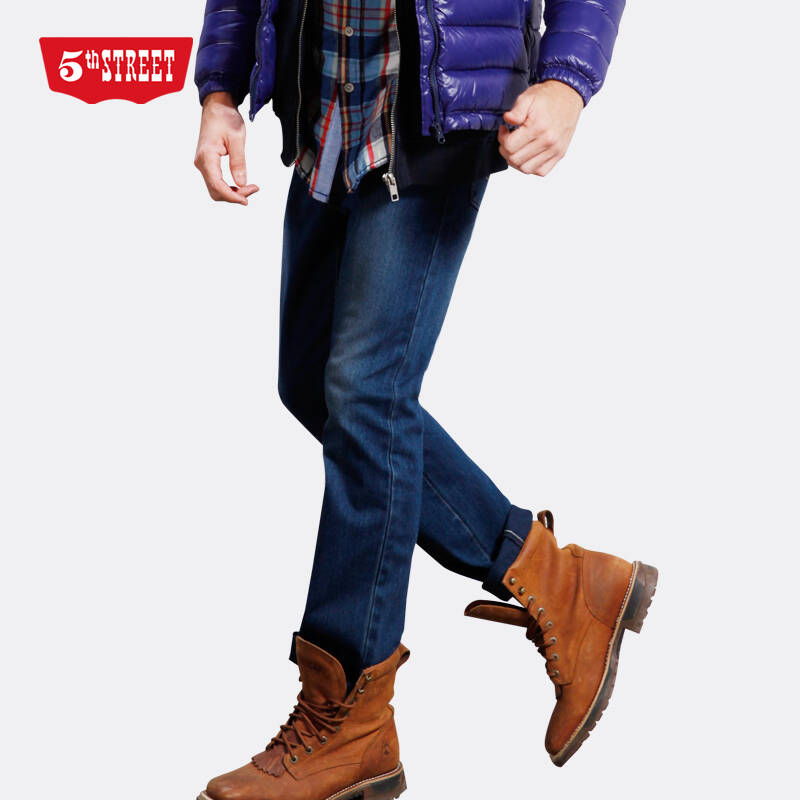 第五街潮流男装牛仔长裤 男 春季新品高腰针织弹力裤43611012 002酵洗
