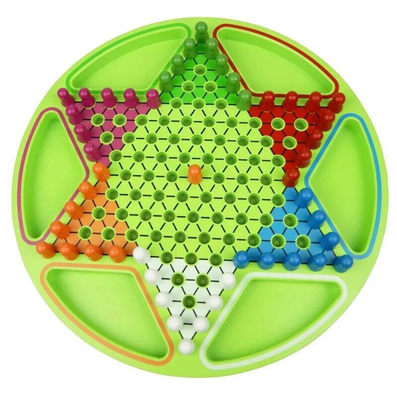 幼得乐 木制大号圆盘画线六角跳棋 儿童益智棋类 亲子玩具