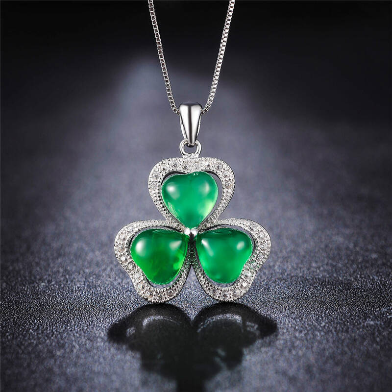 闪购自营 鸣钻国际 吊坠 三叶草 s925银镶玉髓时尚女士吊坠