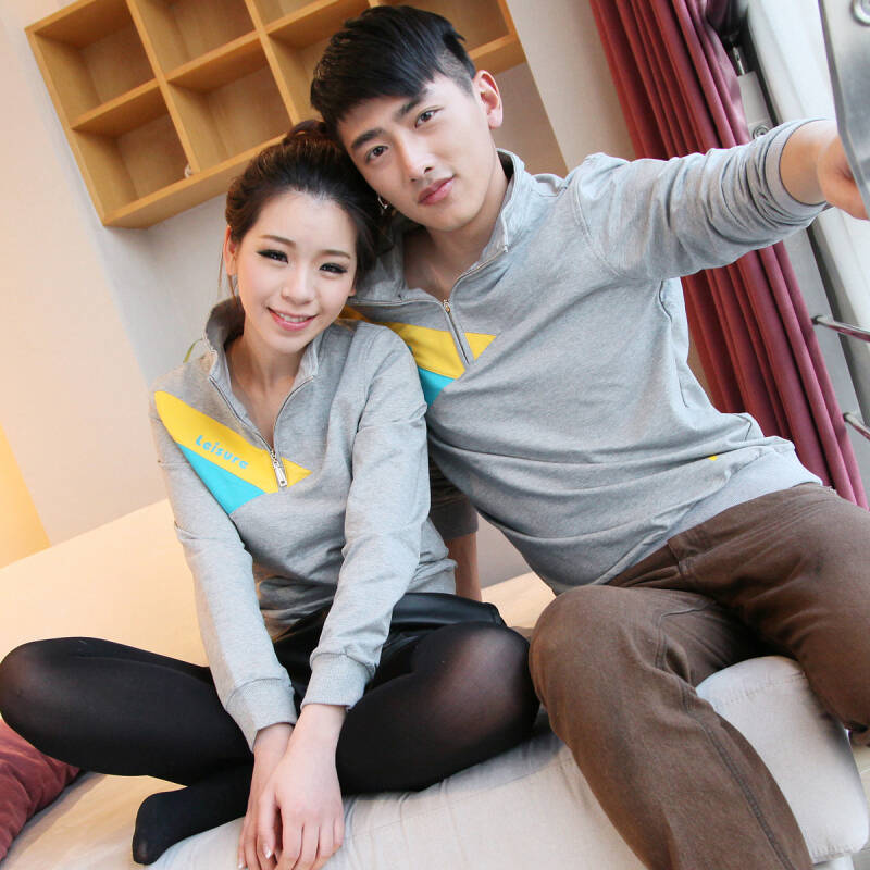 19元包邮 2016春装男女套装 半高领情侣装长袖卫衣休