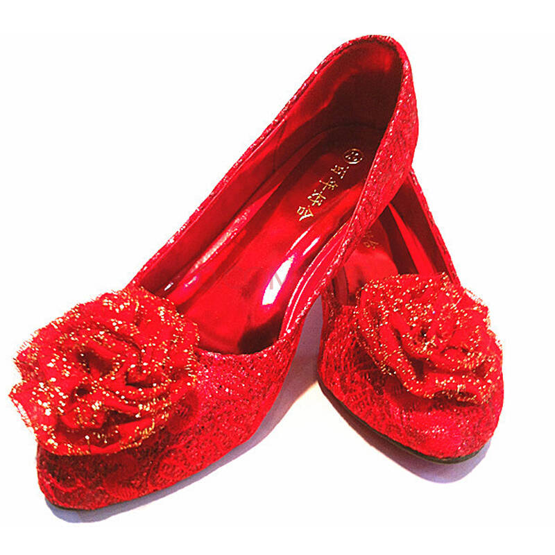 可情小美 坡跟喜庆婚鞋女舒适尖头花朵新娘鞋 cxy11 红色 36