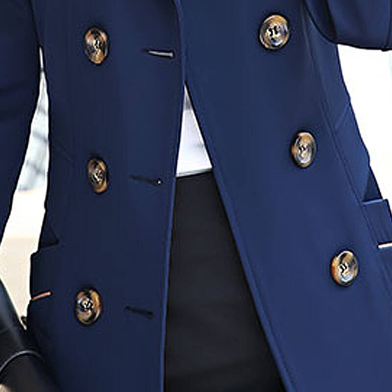 麦铃叮2015韩国新款时尚双排扣气质修身款中长风衣 女 1002 藏青色 s