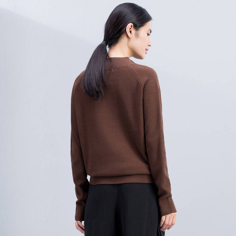 amiiredefine2015秋新品百搭微高领插肩袖大码套头毛衣女 深咖 xxl