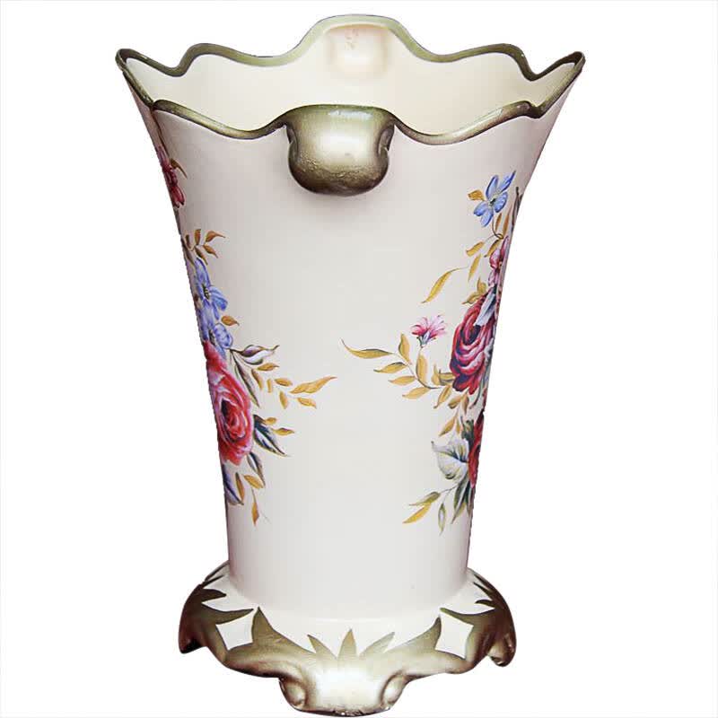 farm house欧式陶瓷梯形花瓶花器 复古做旧花瓶 手绘摆件 038070