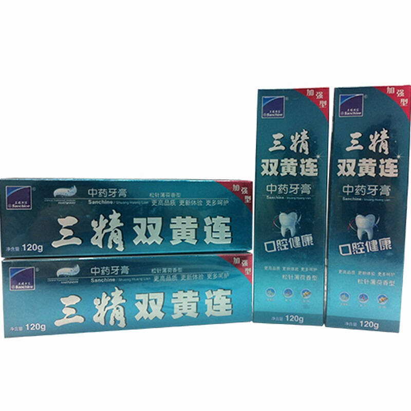 三精(sanchine)双黄连加强型中药 牙膏 120g×4(松针薄荷香型) 自营