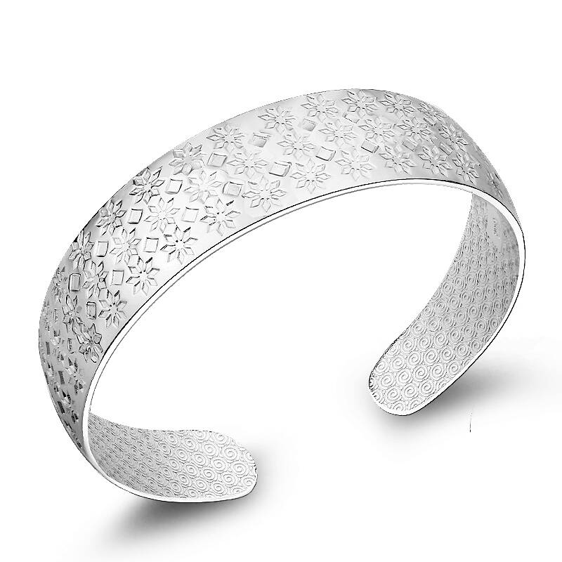 倾爱999千足银纯银手镯 女雪花银手镯 时尚百搭 银镯子宽 送女友送