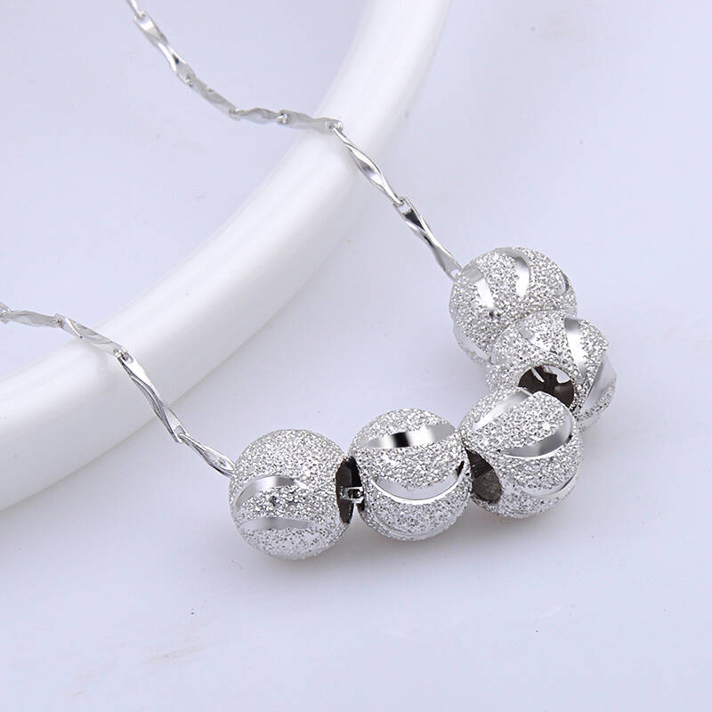 银意坊925银 路路通项链 锁骨链 银饰短款 1个转运珠配43厘米水波链