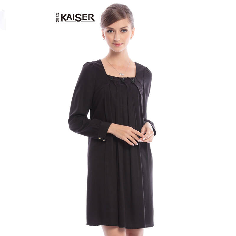 凯撒kaiser 春夏款女装 优雅修身淑女/长袖连衣裙配腰带sfwaf12024 黑