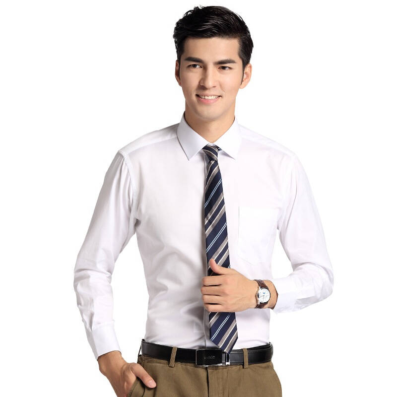 红豆hodo 男士商务休闲正装纯色长袖衬衫 白色39 京东自营