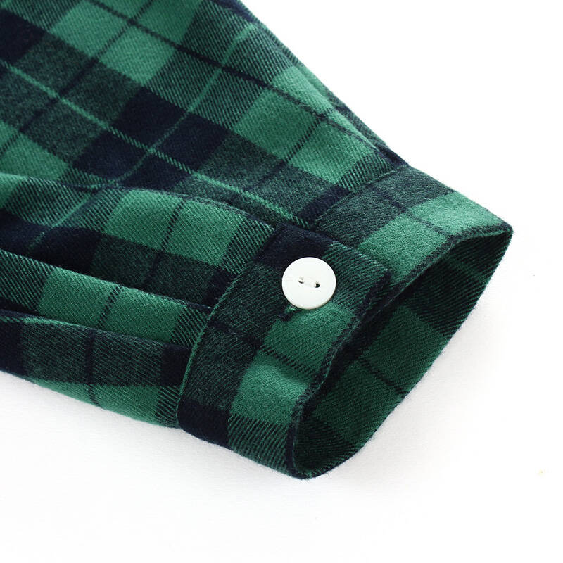 女宽松型格子连帽下摆长袖衬衫 墨绿 s