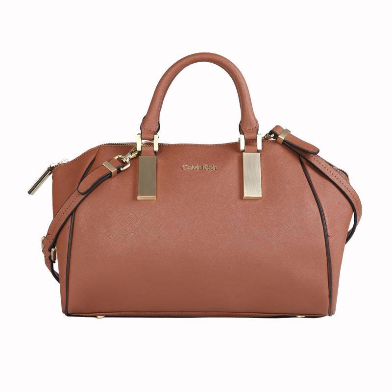 卡文克莱(calvin klein ck) 黑色皮质手提女包 36183386 棕色