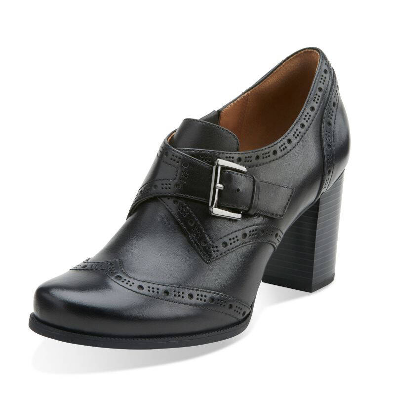 clarks/其乐 ciera tide 女士时尚粗跟圆头休闲鞋 高跟鞋 12253 black