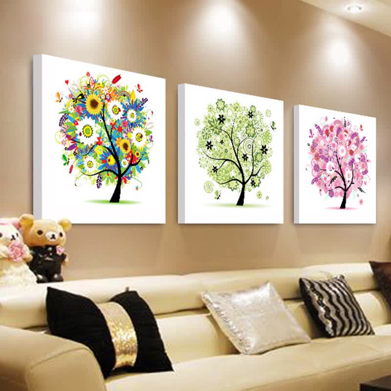 品画 现代客厅装饰画卧室餐厅无框画壁画挂画简约幸福树 彩色发财树