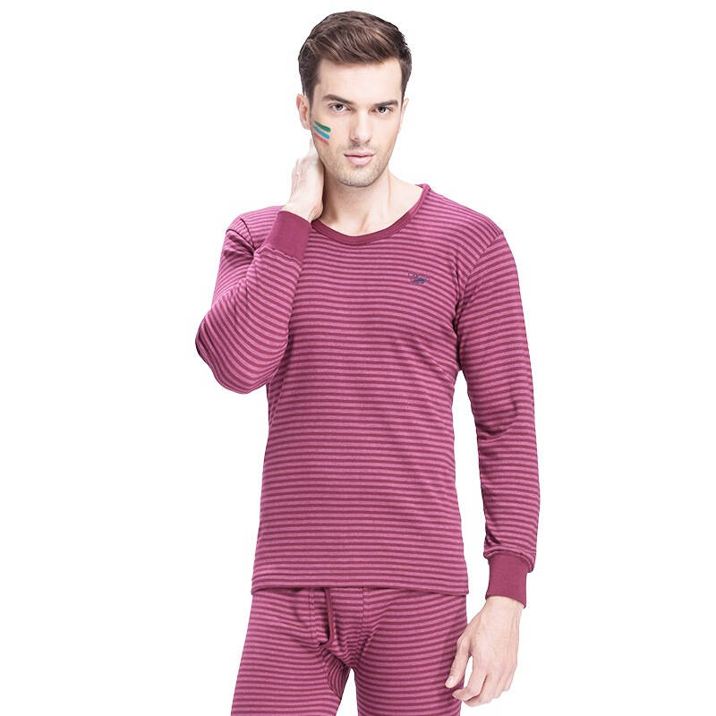 卡帝乐鳄鱼男士保暖内衣 横条薄款纯棉保暖内衣 酒红色 xxl码 cm4085
