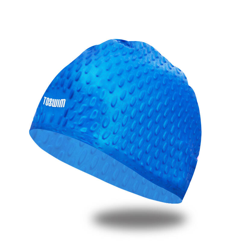 toswim/拓胜 护耳时尚硅胶泳帽男女长发大号防水游泳泡泡帽 粉红色