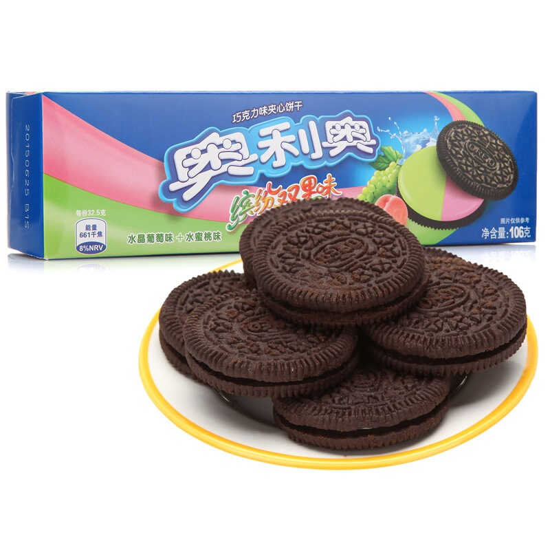 奥利奥缤纷双果味夹心饼干水晶葡萄味 水蜜桃味106g(新老包装随机发货