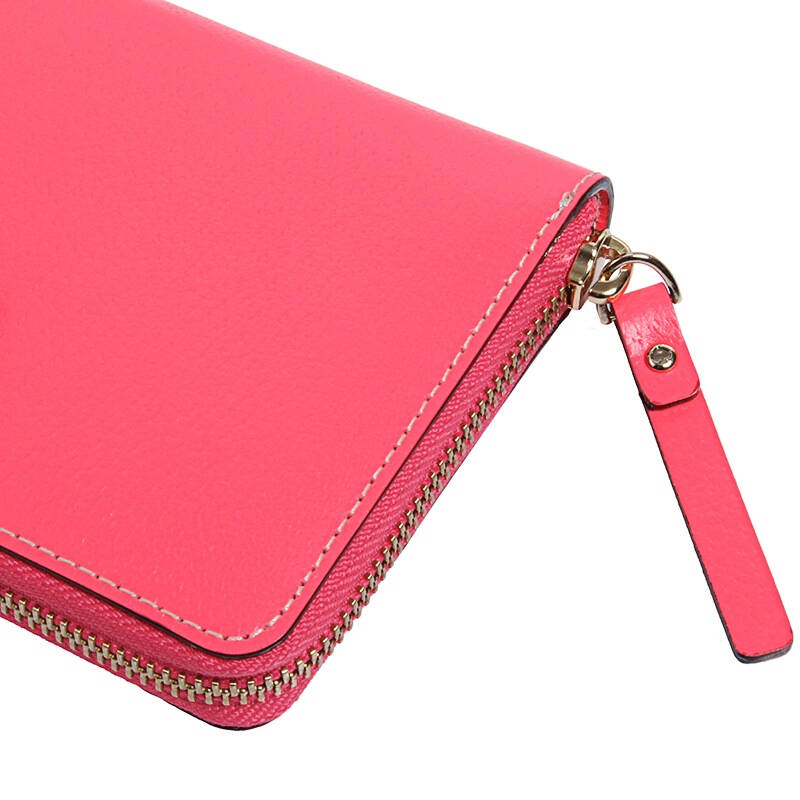 kate spade 凯特丝蓓 女款荧光粉色皮革长款钱包手拿包 wlru1153 684