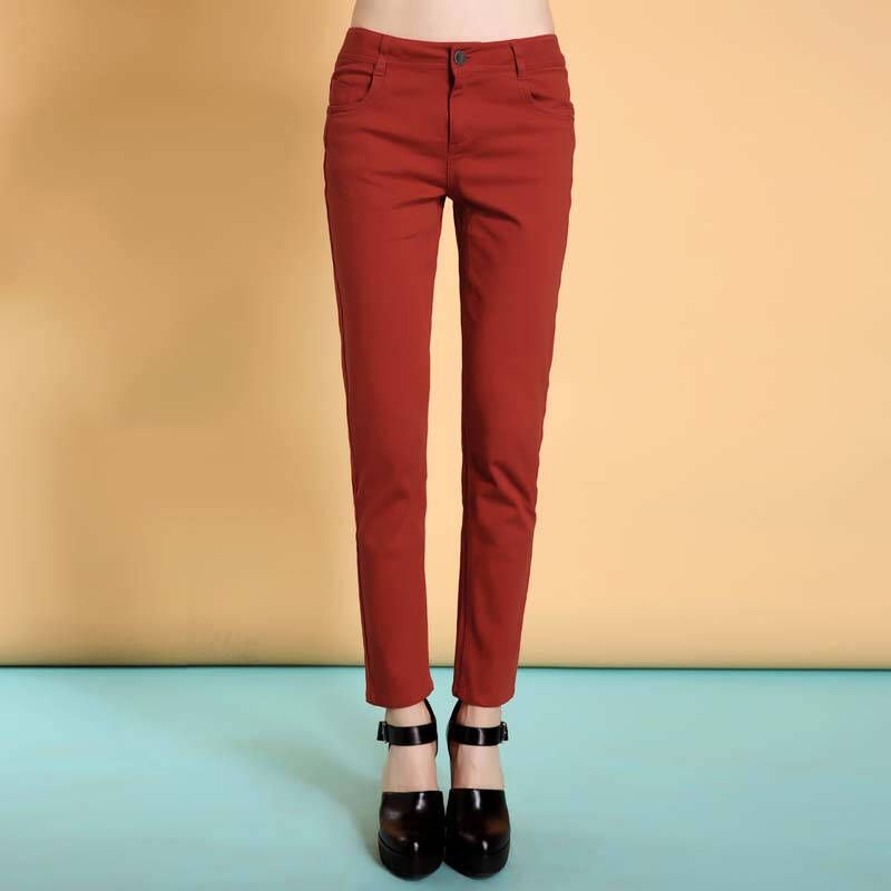 2015秋装新款女装简约百搭修身铅笔裤裤子 1431c170116 枣红 l - 京东
