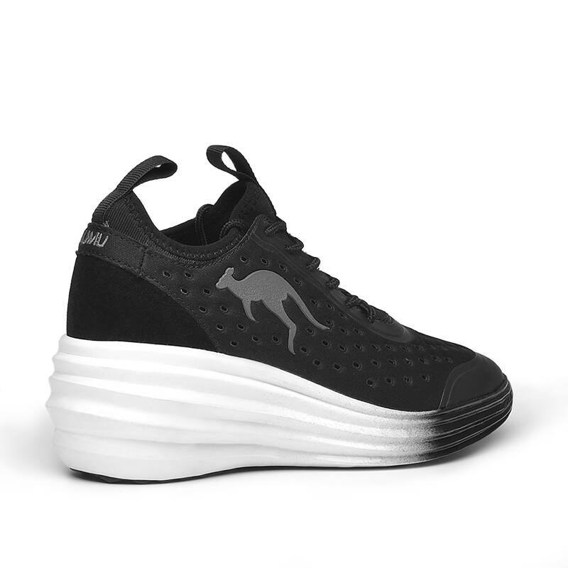 aumu秋季透气网布休闲运动塑身美腿内增高坡跟袋鼠鞋女鞋 黑色 35