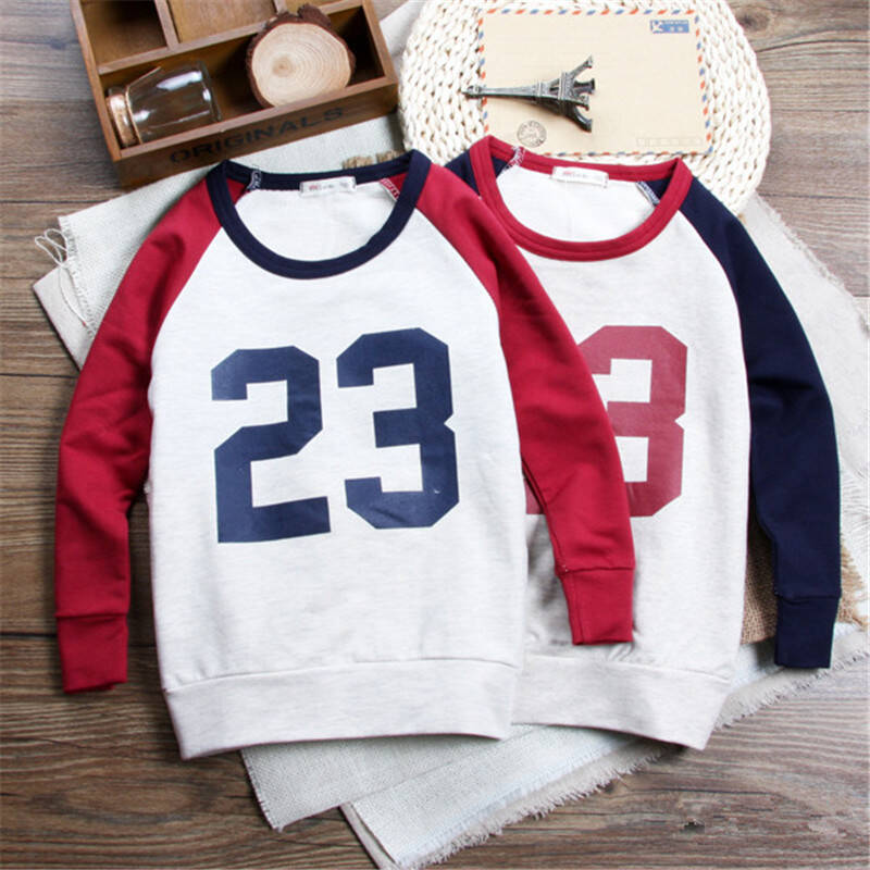 数字运动长袖儿童卫衣 单层加厚春秋新款男童女童韩版t恤 婴儿外出服