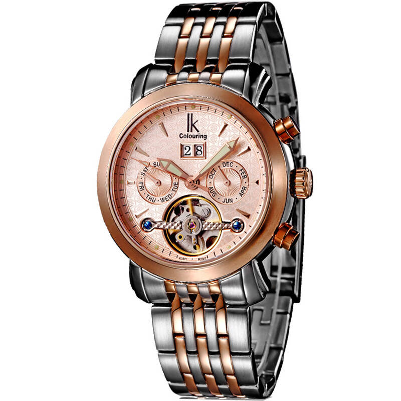 阿帕琦(ikcolouring) 全钢带陀飞轮全自动机械表 男士 镂空手表 商务