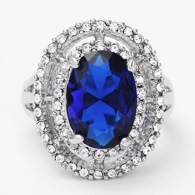 新光饰品 2015年新款 蓝色锆石 高贵典雅 同心圆环形镶钻锆石戒指 仿