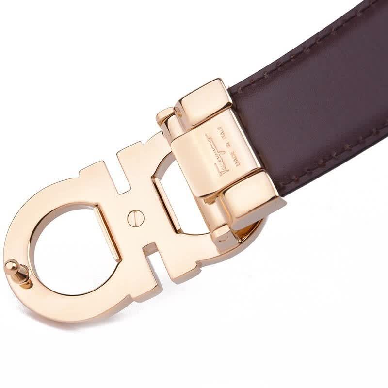 salvatore ferragamo 菲拉格慕 男士牛皮双圈金色带头皮带腰带 671041